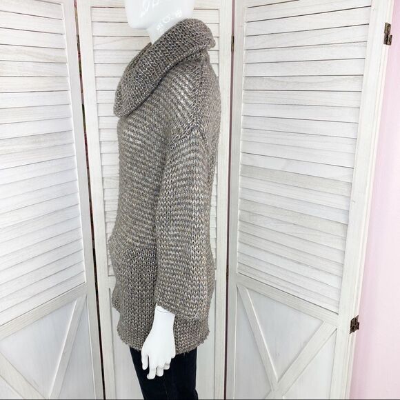 Tommy Bahama Melifont Cowl Neck Pullover Sweater Taupe Metallic XS 3/4 Sleeve - Picture 2 of 11